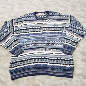 Vintage Florence Tricot Sweater Mens XL Blue Pullover Crewneck Textured 3D Knit